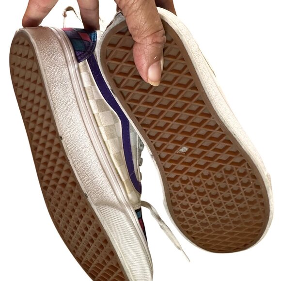 Vans Off the Wall Size 7 Checkered Design Canvas Shoes Pink Blue Purple Tennis - Picture 10 of 14